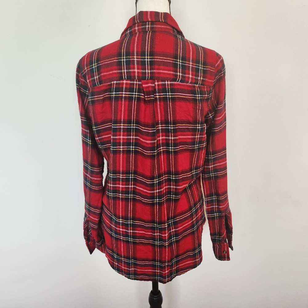Hollister Boyfriend Fit Button Up Flannel Shirt Womens Size XS Red Plaid cozy - Picture 7 of 13